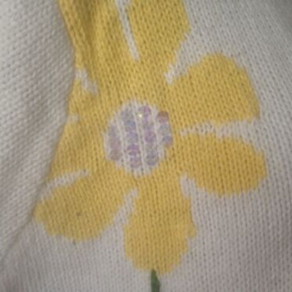 Quacker Factory * S/S Button White Sweater Yellow… - image 5